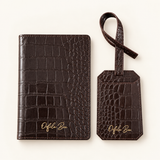 Cala Croc Vegan Leather Passport Holder & Luggage Tag Set in Espresso by Orfila Bee