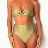 Azura Bandeau High Shine Bikini Top - Olive